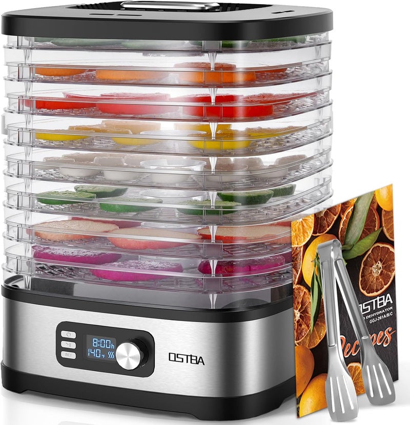 OSTBA 8-Tray Food Dehydrator, 72H Timer & Temp Control up to 158℉, Includes 8 Mesh Sheets, 1 Fruit Roll Tray, 1 Tongs, Recipe Book for Jerky, Fruit, Meat, Vegetables, Herbs, BPA-Free - Image 1